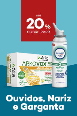 produtos para nariz, garganta e ouvidos com destaque promocional de at&eacute; 20% sobre pre&ccedil;o de Venda ao P&uacute;blico Recomendado